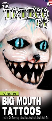 Temporary Tattoo Big Mouth Cheshire Cat Kit Also Includes 1 Paint & Brush
