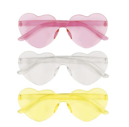 Glasses Heart Shaped Plastic Pk/3 Assorted Colours