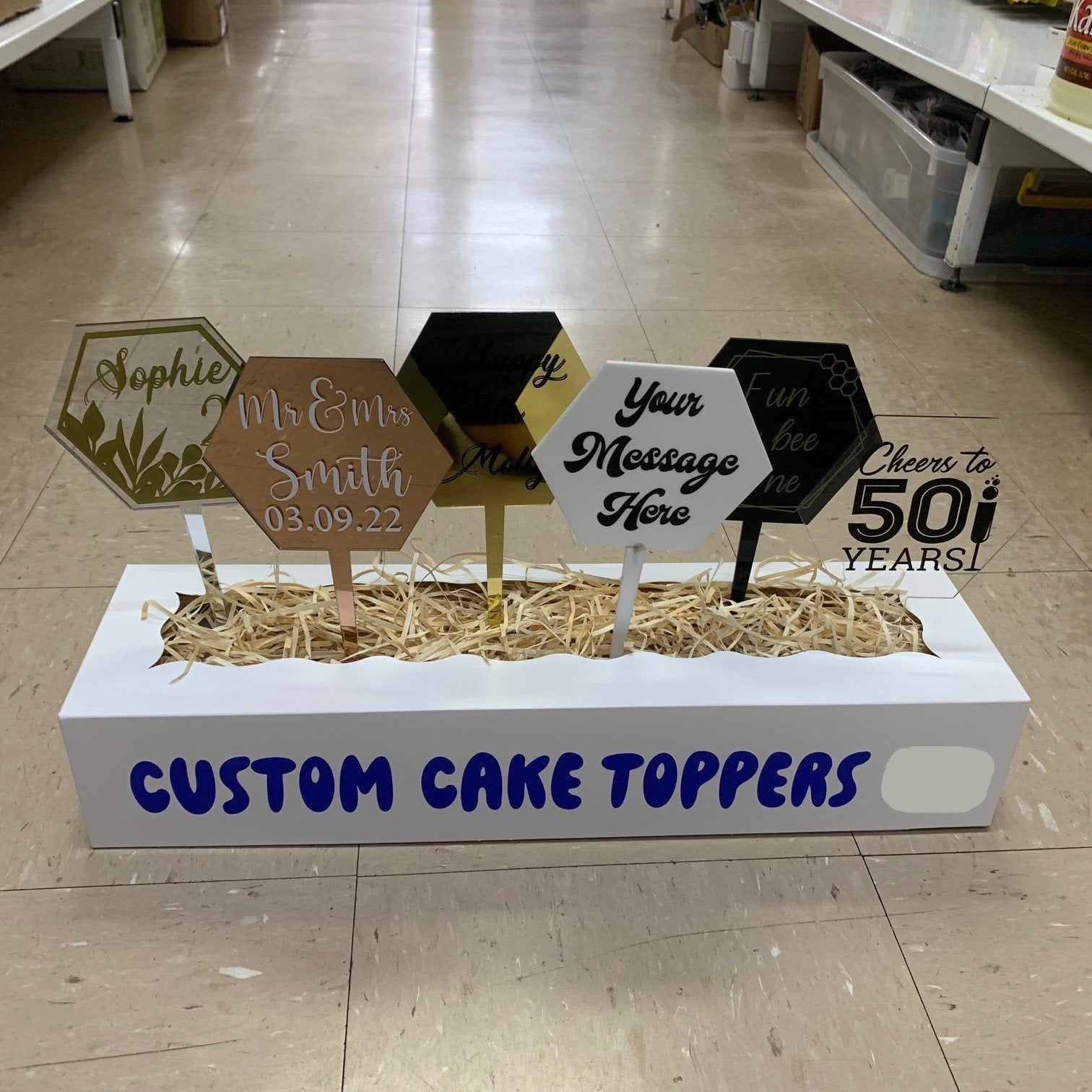 Cake Topper Hexagonal Blank Acrylic Black