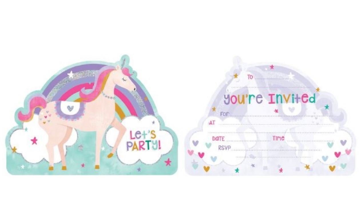 Party Invitation Pk/8 Rainbows & Unicorns