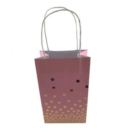 Party Loot Bag Paper Pink With Gold Dots Pk/5