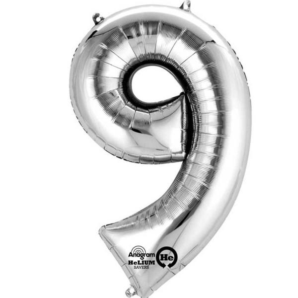 Balloon Foil Number 9 Silver 40cm