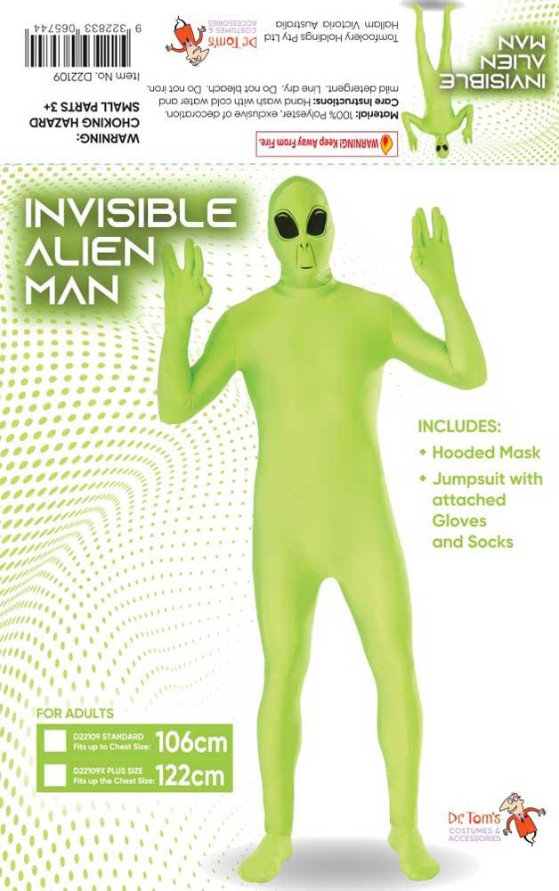 Costume Adult Invisible Alien Standard Green