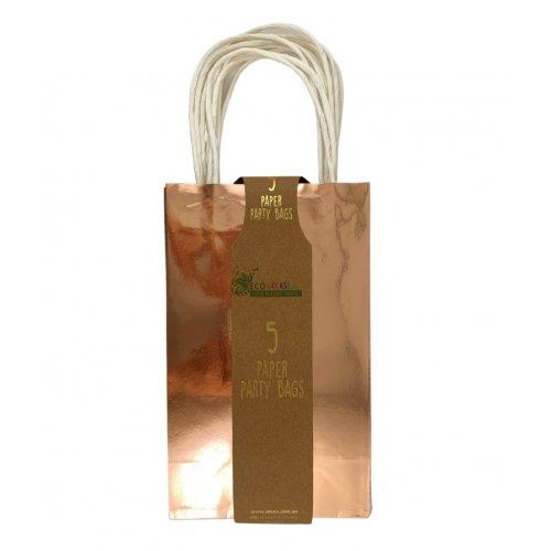 Party Loot Bag Paper Metallic Rose Gold Pk/5