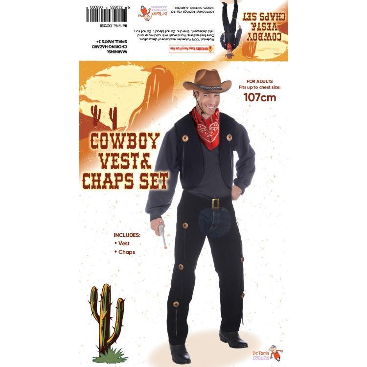 Costume Kit Instant Cowboy/Cowgirl Chaps & Vest Set Black