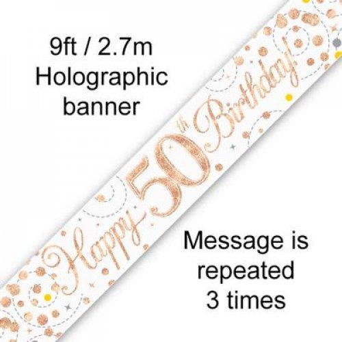 Banner Happy 50th Birthday Sparkling Fizz 2.7m Rose Gold