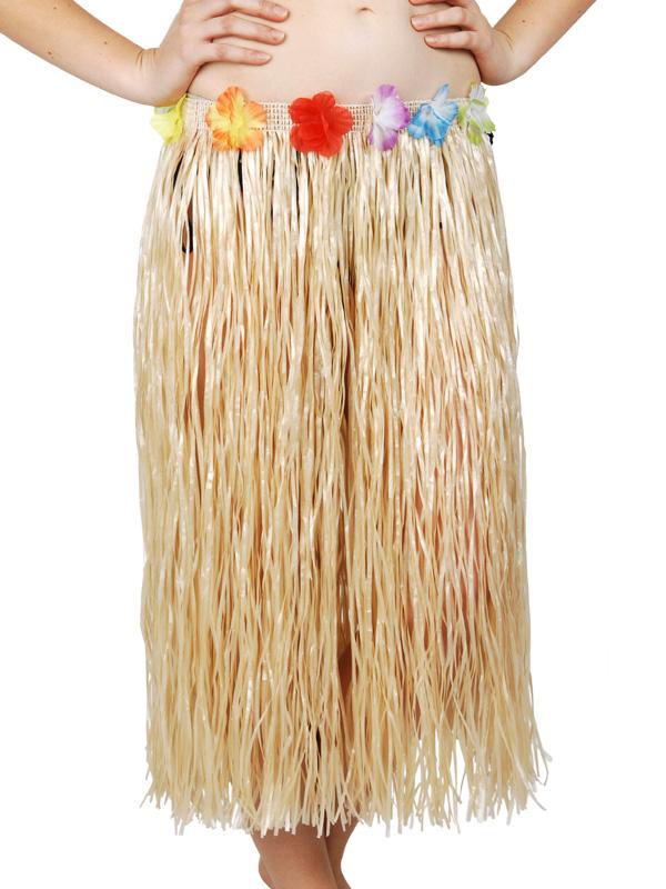 Hawaiian Hula Skirt With Flowers Adult Natural 75cm Hawaiian Hula Skirt With Flowers Adult Natural 75cm