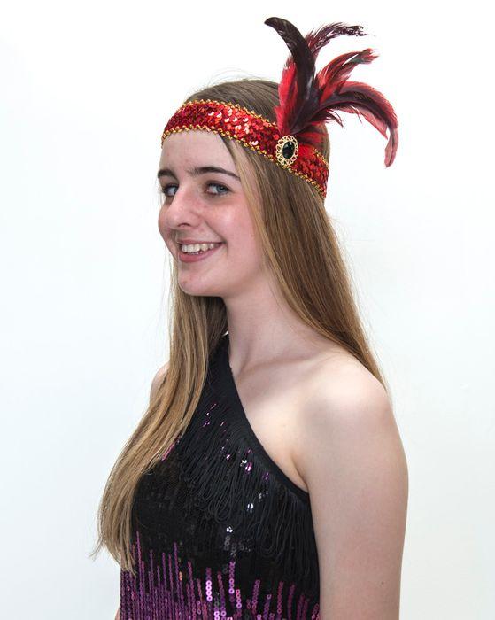 Headband Flapper Deluxe Red & Black 1920s Black Broach