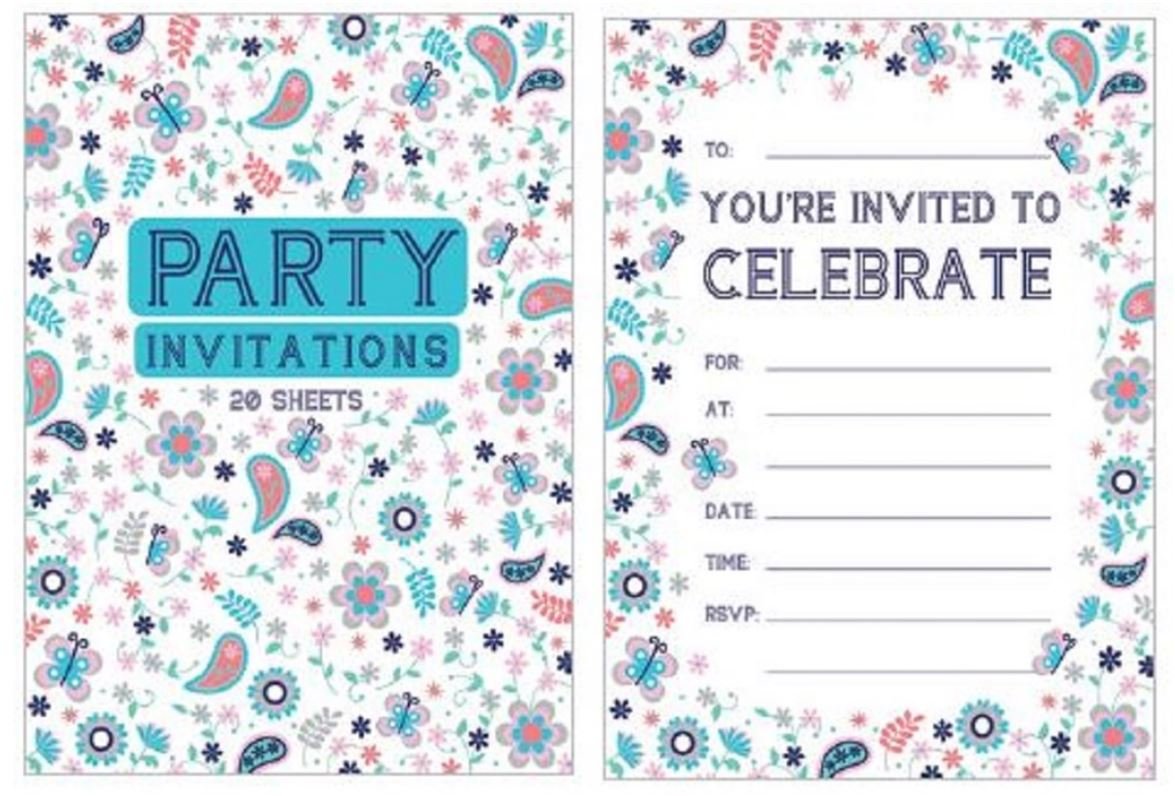 Party Invitation 20 Sheet Pad Butterflies And Flowers