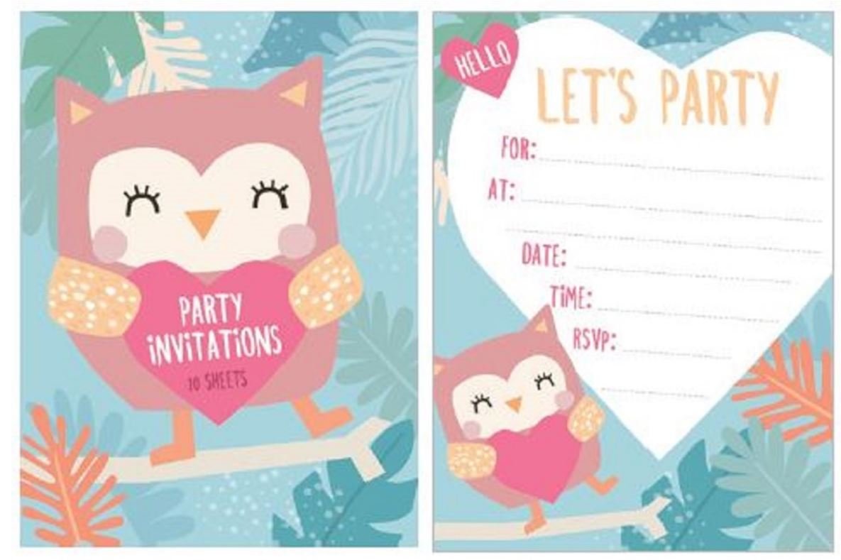 Party Invitation 10 Sheet Pad Owl