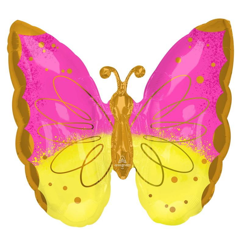 Balloon Foil Supershape Butterfly Pink & Yellow 63cm X 63cm