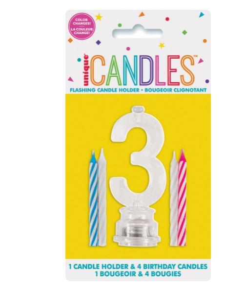 Cake Decoration & 4 Candles Flashing Number Three - Discontinued Line