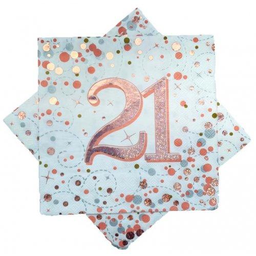 Napkins Happy 21st Birthday Sparkling Fizz Rose Gold Pk/16 33cm