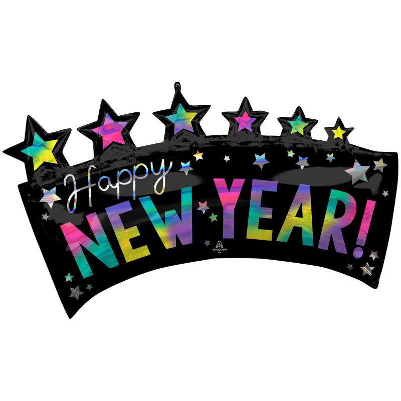 Balloon Foil Supershape Happy New Year Star Banner 86cm X 48cm