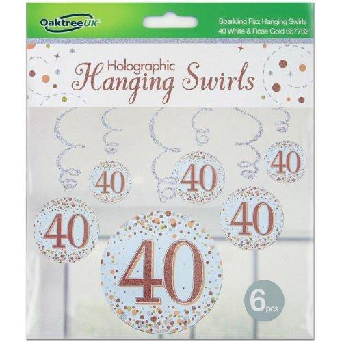 Hanging Swirls 40th Birthday Sparkling Fizz Rose Gold Pk/6