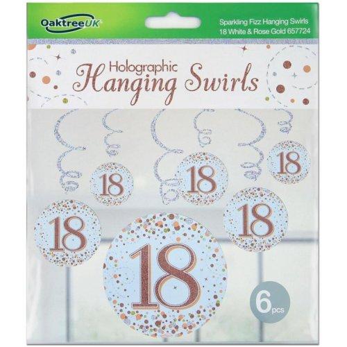 Hanging Swirls 18th Birthday Sparkling Fizz Rose Gold Pk/6