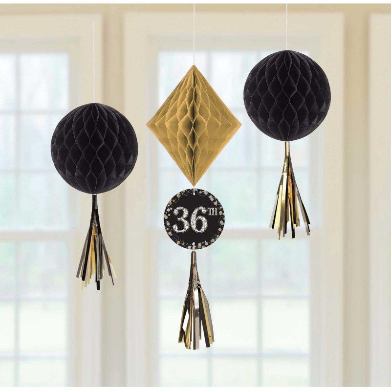 Hanging Decorations Sparkling Celebration Add Any Age Pk/3 Honeycomb