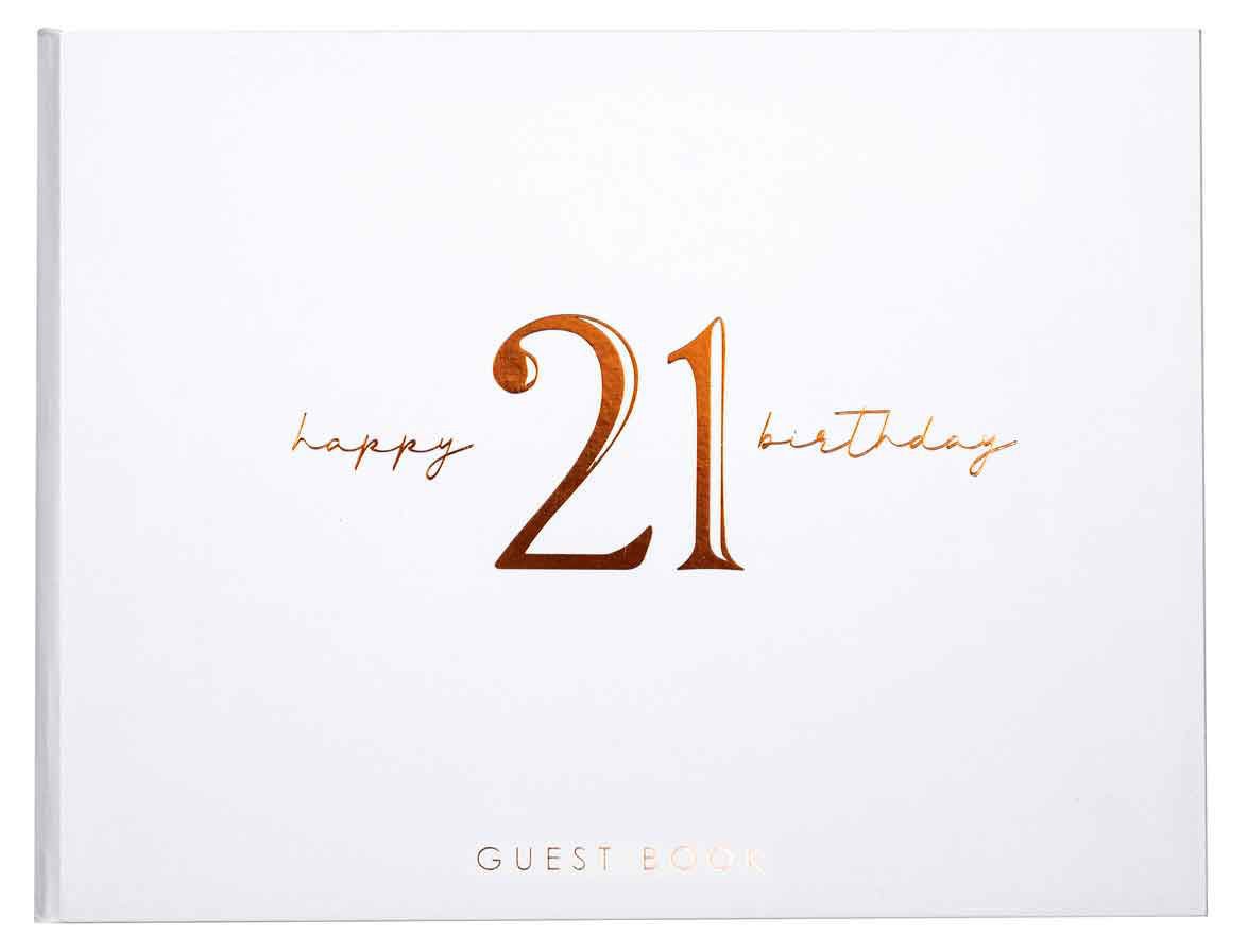 Guest Signature Book 21st White With Rose Gold Script
