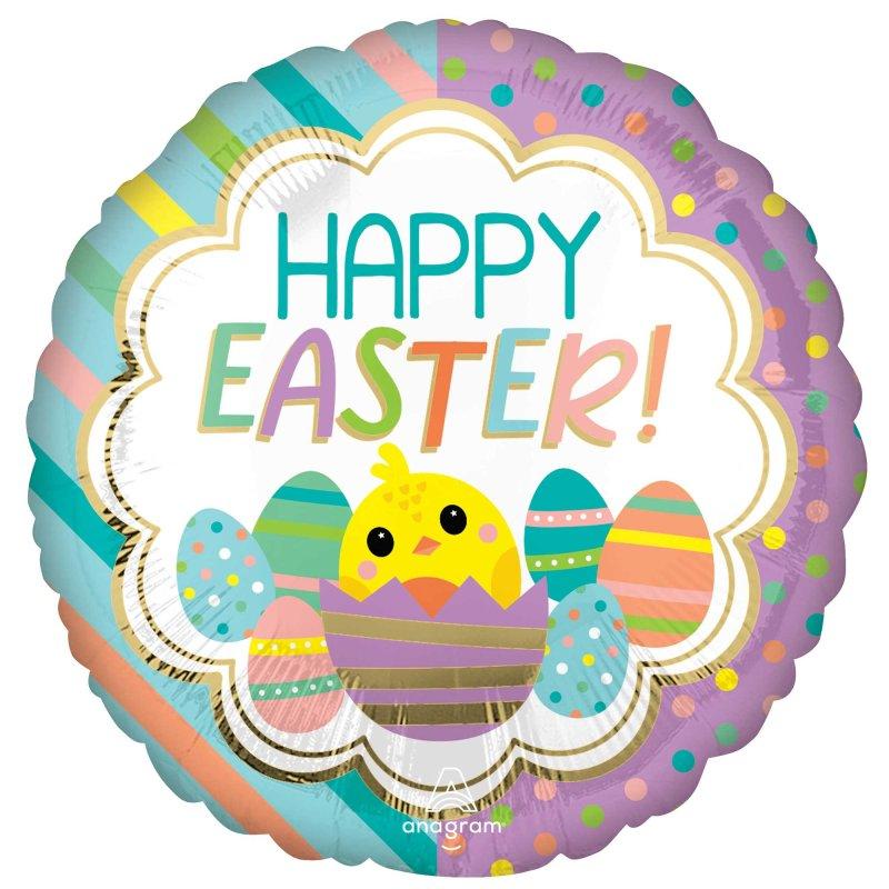 Balloon Foil 45cm Happy Easter Chicken Stripes & Dots