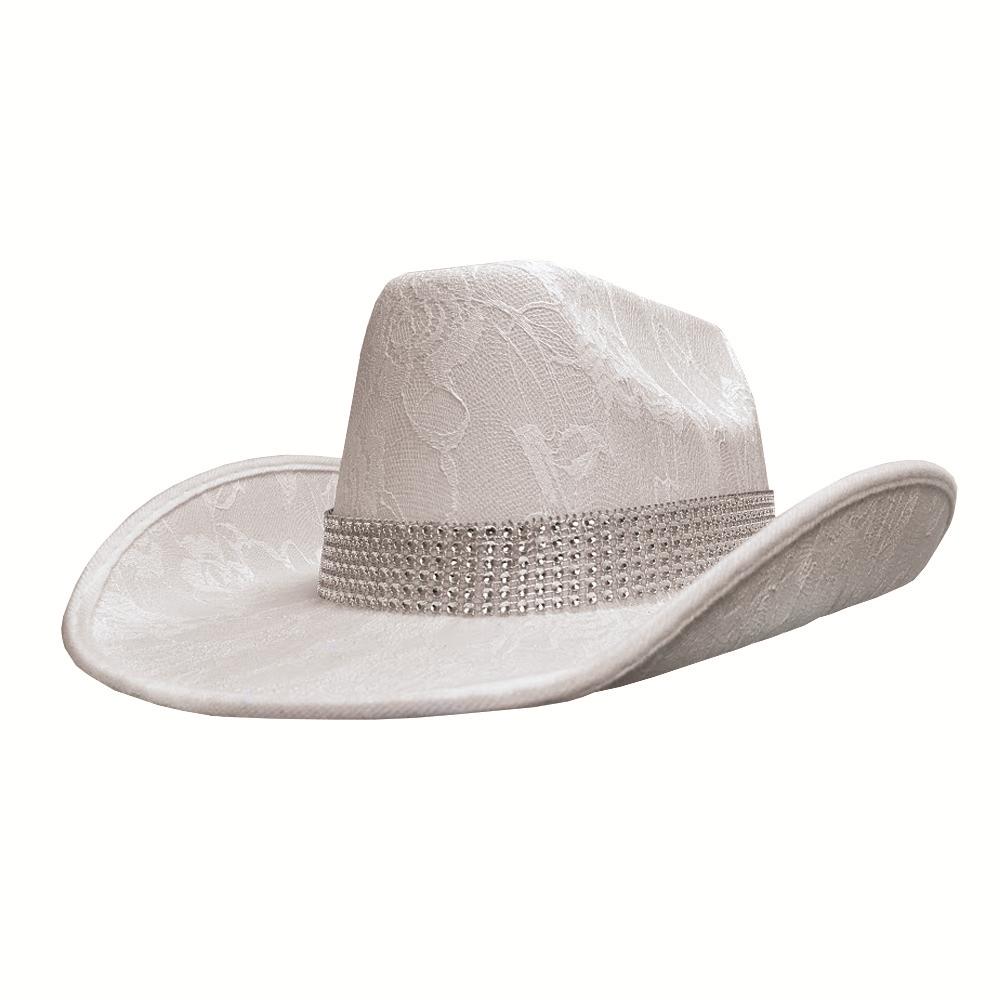 Hat Cowboy/Cowgirl Lacey White With Sequin Silver Trim