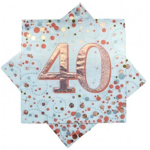 Napkins Happy 40th Birthday Sparkling Fizz Rose Gold Pk/16 33cm