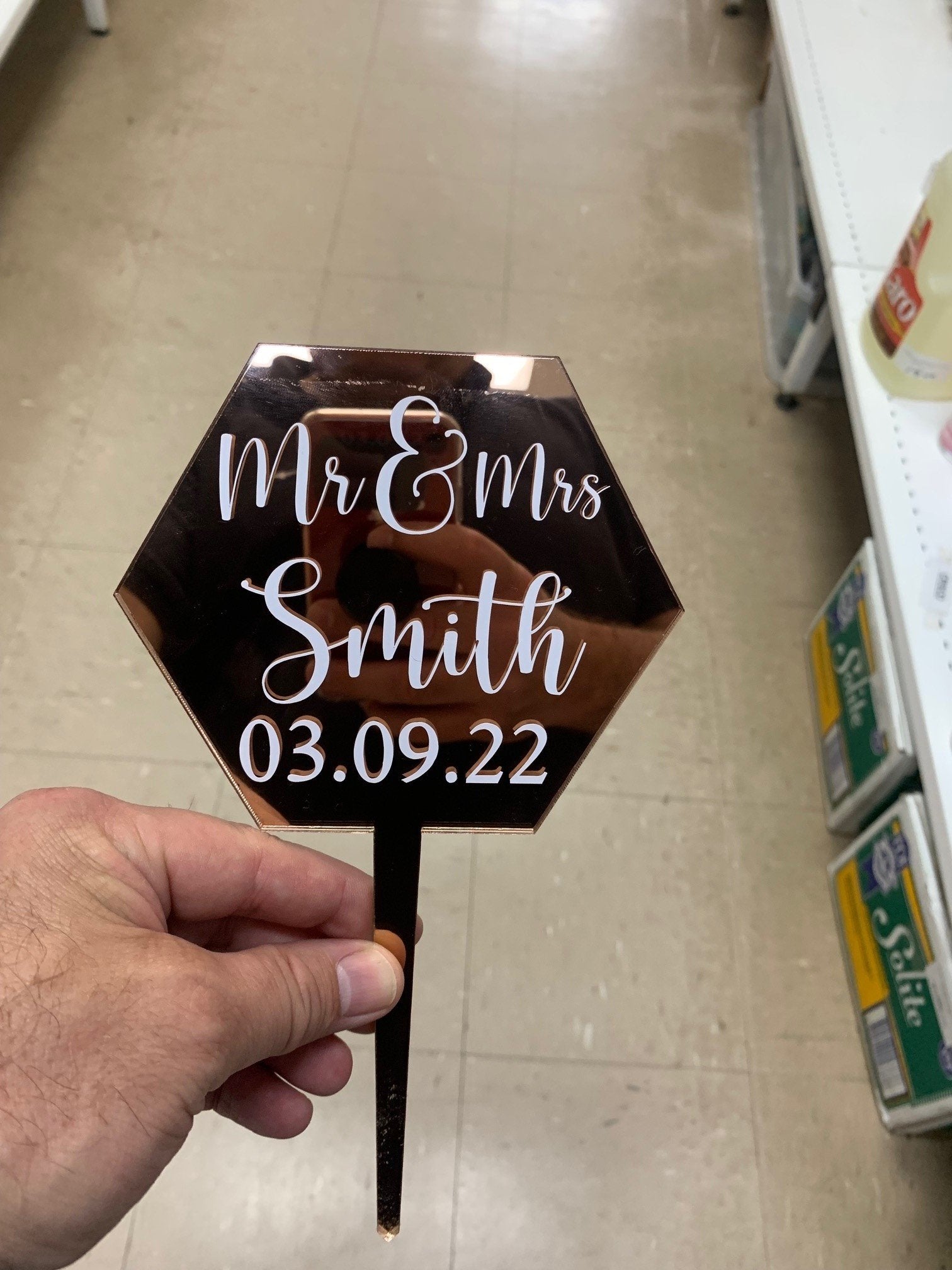 Cake Topper Hexagonal Blank Mirror Rose Gold