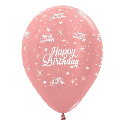 Latex Balloons 30cm Sx Happy Birthday Rose Gold Pk/6