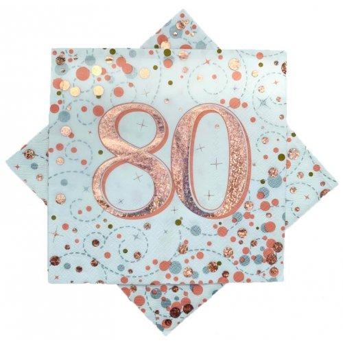 Napkins Happy 80th Birthday Sparkling Fizz Rose Gold Pk/16 33cm