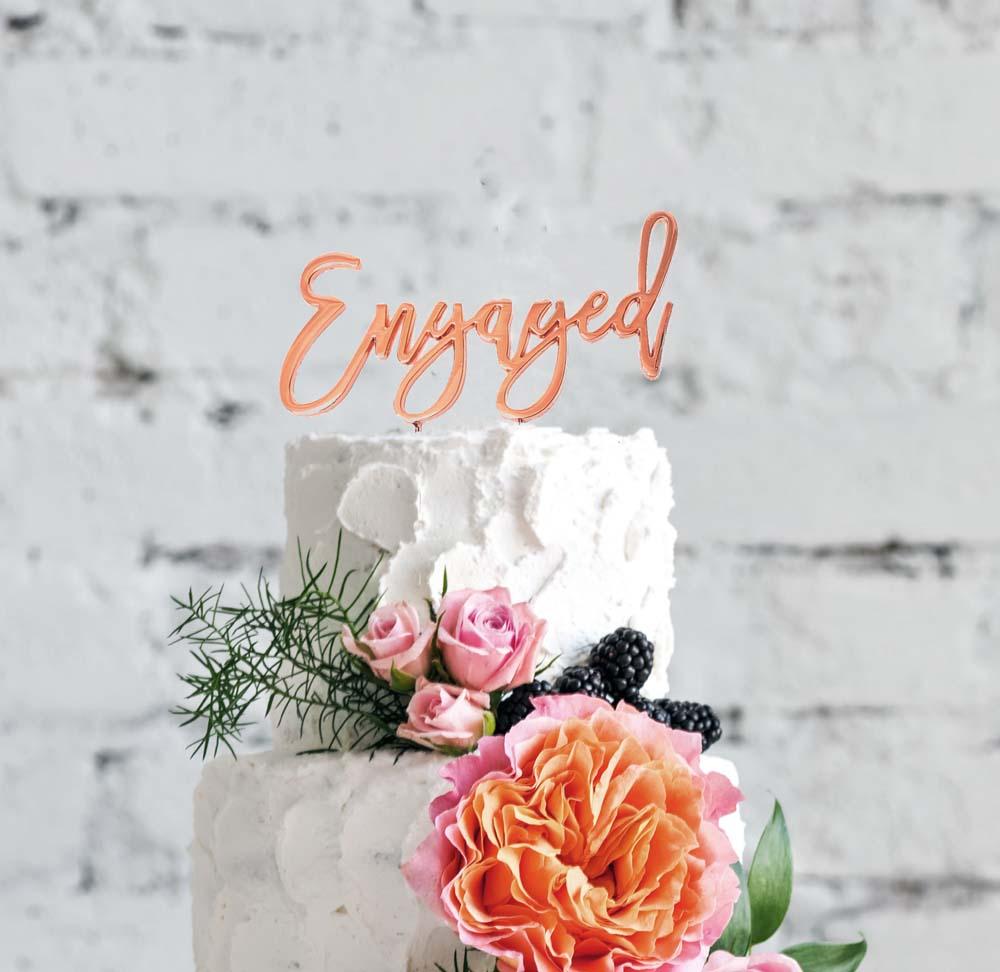 Cake Topper Engaged Rose Gold Plate