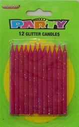 Glitter Candle Pink 12pk