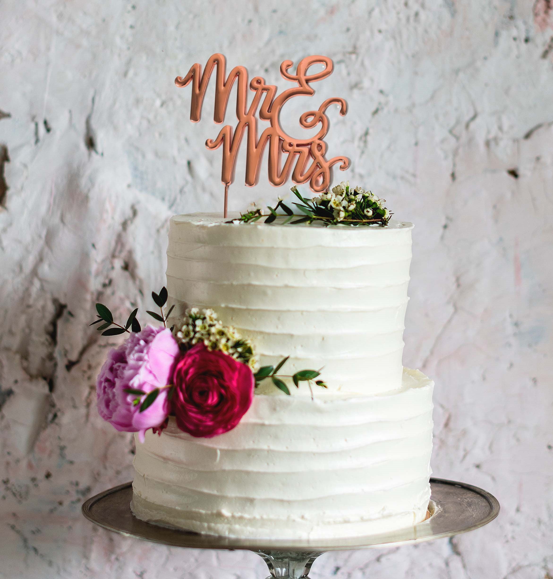 Cake Topper Mr & Mrs Rose Gold Plated