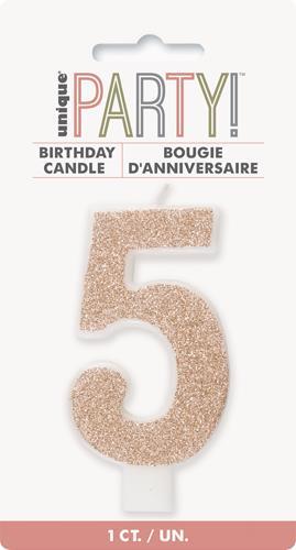 Candle Numeral 5 Glitter Rose Gold
