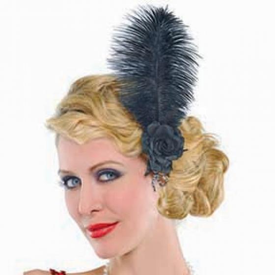 Black Feathered Hairclip 1920s Black Jazzy