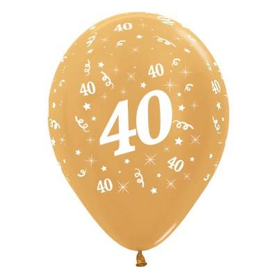 Latex Balloons 30cm Age 40 Gold Metallic Pk/6