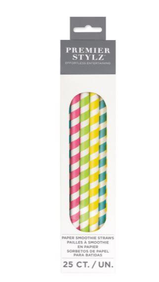 Straws Paper Smoothie Assorted Colours Stripes Pk/25