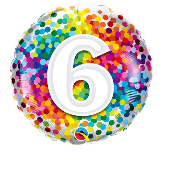 Balloon Foil 45cm Confetti Number 6