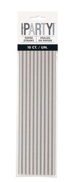 Straws Eco Paper Silver Glitz Pk/10
