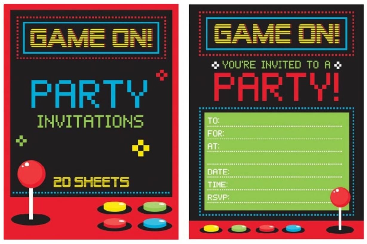 Party Invitation 20 Sheet Pad Gamer Video Arcade
