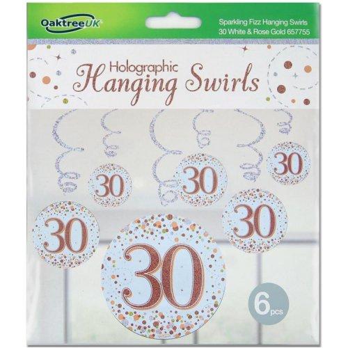 Hanging Swirls 30th Birthday Sparkling Fizz Rose Gold Pk/6