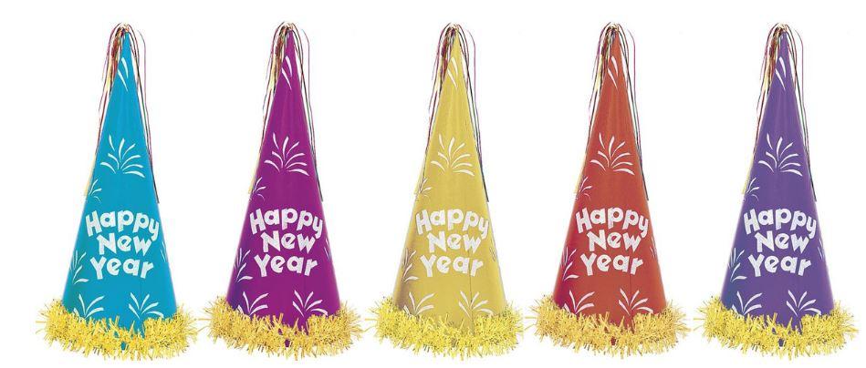 Giant Cone Hats Happy New Year Assorted Colours