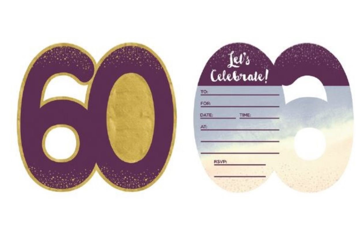 Party Invitation Pk/8 60th (Sixty) Birthday