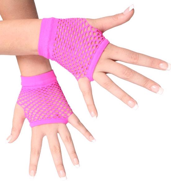 Gloves Fishnet Fingerless Neon Pink