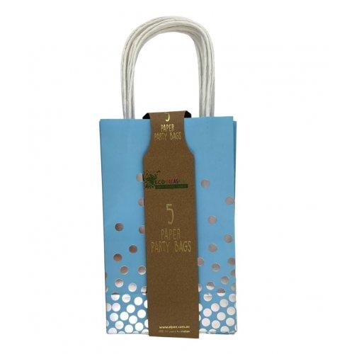 Party Loot Bag Paper Blue With Silver Dots Pk/5