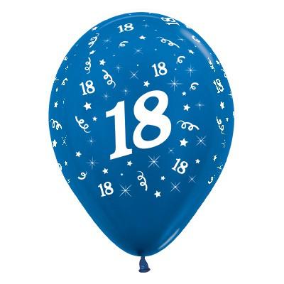 Latex Balloons 30cm Age 18 Blue Metallic Pk/6