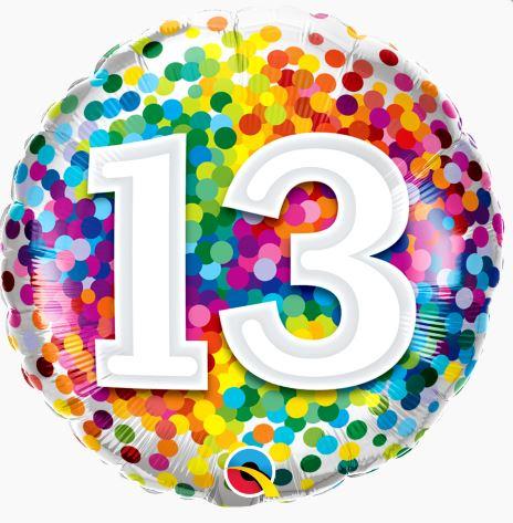 Balloon Foil 45cm Confetti Number 13