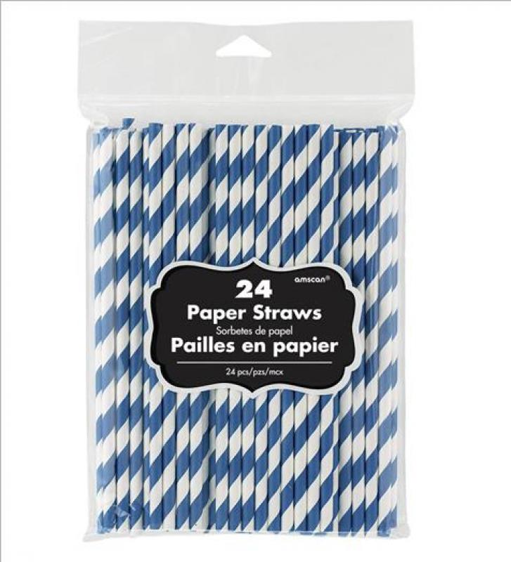 Straws Paper Blue Swirl Pk/24