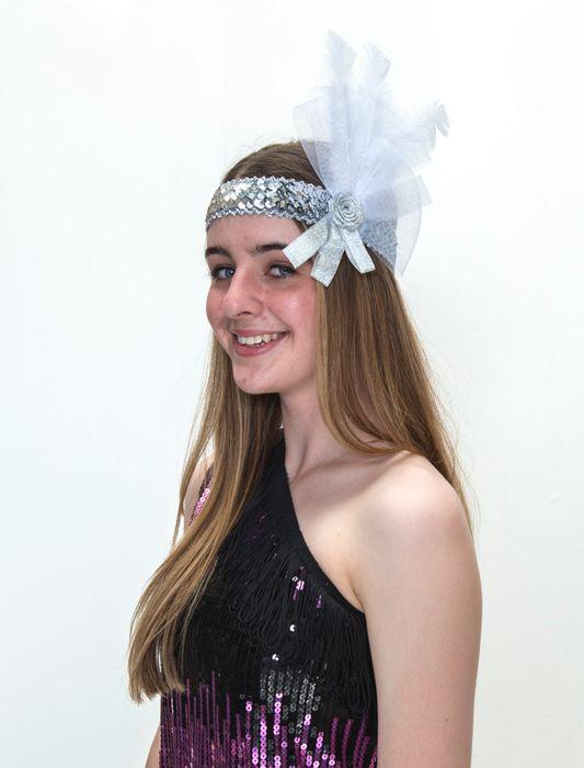 Headband Flapper Deluxe Silver & White 1920s