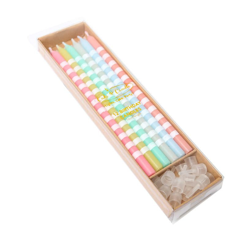 Candles 12cm Pastel Stripe Pk12