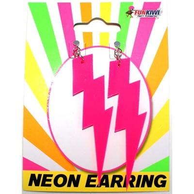 Earrings Lightning Bolt 1980s Neon Pink