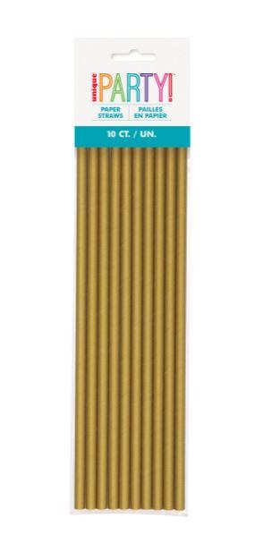 Straws Eco Paper Gold Glitz Pk/10